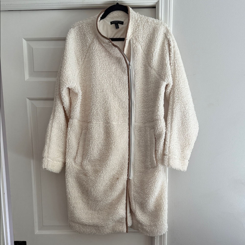 Banana Republic Sherpa Coat with Tan Trim